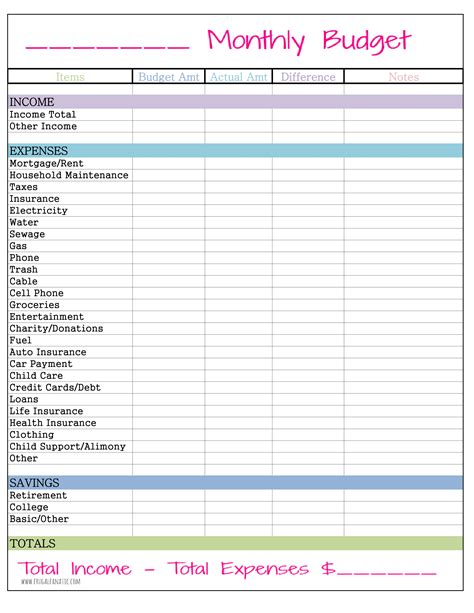 Free Printable Monthly Budget Planner
